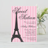 Invitation Pink Stripe Paris Thématique Sweet 16 Anniversaire (Debout devant)