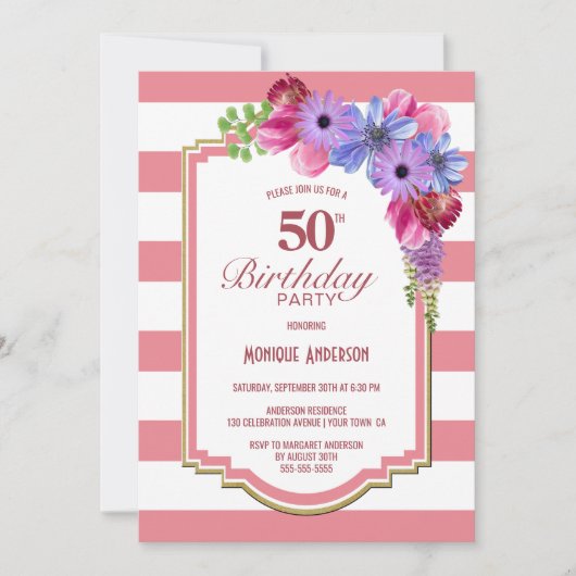 Invitation Pink striped 50e fête d'anniversaire (Devant)