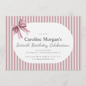 Invitation Pink Striped Bow 60th Birthday Celebration  (Devant)