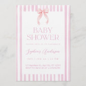 Invitation Pink Striped Bow Baby Shower (Devant)