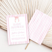 Invitation Pink Striped Bow Baby Shower