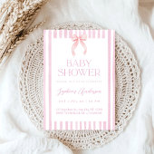Invitation Pink Striped Bow Baby Shower