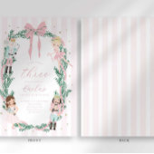 Invitation Pink Striped Bow Nutcracker Ballet Third Birthday