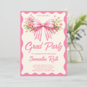 Invitation Pink Striped Bows & Ribbons Graduation Party (Debout devant)