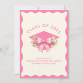 Invitation Pink Striped Bows & Ribbons Graduation Party (Dos)