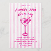 Invitation Pink Striped Martini 30th Birthday – Chic Adult (Devant)