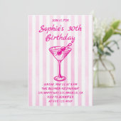 Invitation Pink Striped Martini 30th Birthday – Chic Adult (Debout devant)