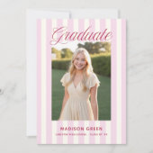 Invitation Pink Striped Preppy Graduation (Devant)