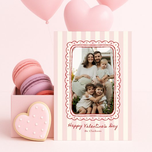 Invitation Pink Striped Scalloped Frame Valentine’s Day card