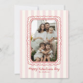 Invitation Pink Striped Scalloped Frame Valentine’s Day card (Devant)