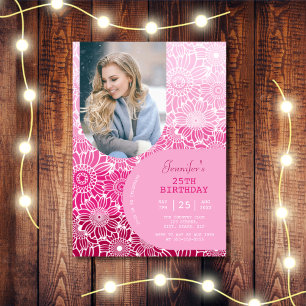 Invitation Pink Stripes Arch Photo Floral Anniversaire