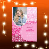 Invitation Pink Stripes Arch Photo Floral Anniversaire