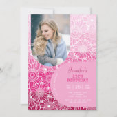 Invitation Pink Stripes Arch Photo Floral Anniversaire (Devant)