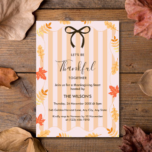 Invitation Pink Stripes Autumn quitte Thanksgiving Dîner