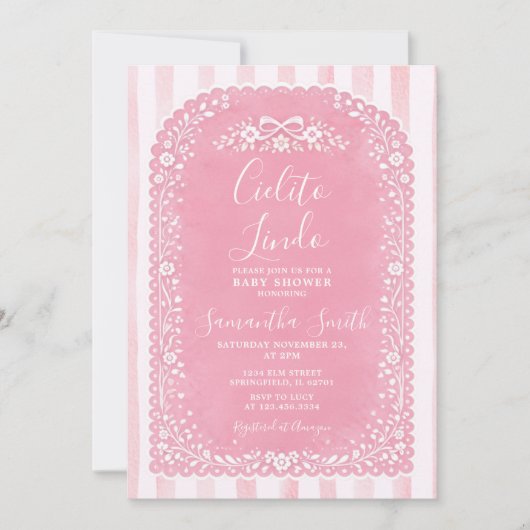 Invitation Pink Stripes Baby Shower Cielito Lindo Talavera (Devant)