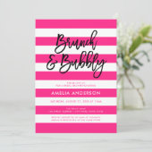 Invitation Pink Stripes Black Brunch & Fête des mariées Bubbl (Debout devant)