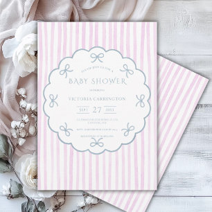 Invitation Pink Stripes Blue Hearts Baby shower Vintage