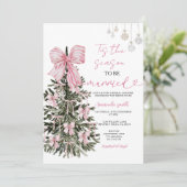 Invitation Pink Stripes Bow Christmas Tree Couple Wedding (Debout devant)