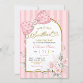 Invitation Pink Stripes Bow Coquette Sweetheart Baby Shower (Devant)
