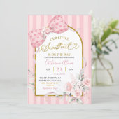 Invitation Pink Stripes Bow Coquette Sweetheart Baby Shower (Debout devant)