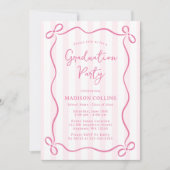 Invitation Pink Stripes Bow Frame Graduation Party Photo (Devant)