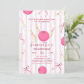 Invitation Pink Stripes Bow Girl Bowling temps Anniversaire (Debout devant)