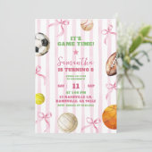 Invitation Pink Stripes Bow Girl Sports Jeu Anniversaire (Debout devant)