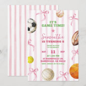 Invitation Pink Stripes Bow Girl Sports Jeu Anniversaire (Devant / Derrière)