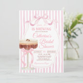 Invitation Pink Stripes Bow Love Is Brewing Bridal Shower  (Debout devant)