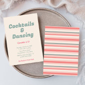 Invitation Pink Stripes Cocktails & Danses 21e anniversaire
