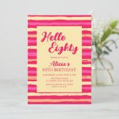 Invitation Pink Stripes Coloré Bonjour 80 Fille Anniversaire (Debout devant)