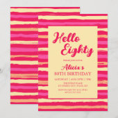 Invitation Pink Stripes Coloré Bonjour 80 Fille Anniversaire (Devant / Derrière)