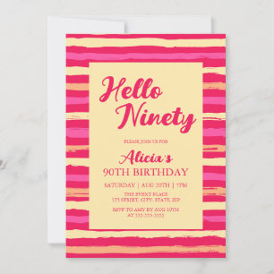 Invitation Pink Stripes Coloré Hello Ninety Girly Birthday