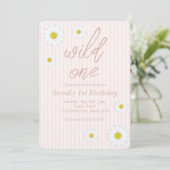 Invitation Pink Stripes, Daisy 1er Anniversaire Fête Wild One (Debout devant)