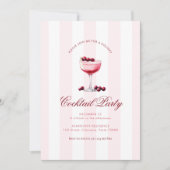 Invitation Pink Stripes Drink Thème Vacances Cocktail Party (Devant)