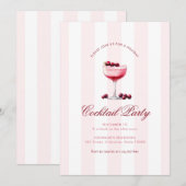 Invitation Pink Stripes Drink Thème Vacances Cocktail Party (Devant / Derrière)