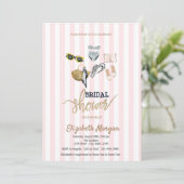 Invitation Pink Stripes Fête des mariées de plage tropicale (Debout devant)