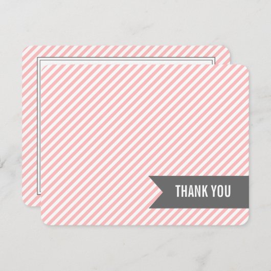 Invitation Pink Stripes Flat Merci Notes (Devant / Derrière)