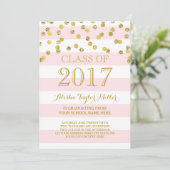 Invitation Pink Stripes Gold Confetti Photo 2017 Graduation (Debout devant)