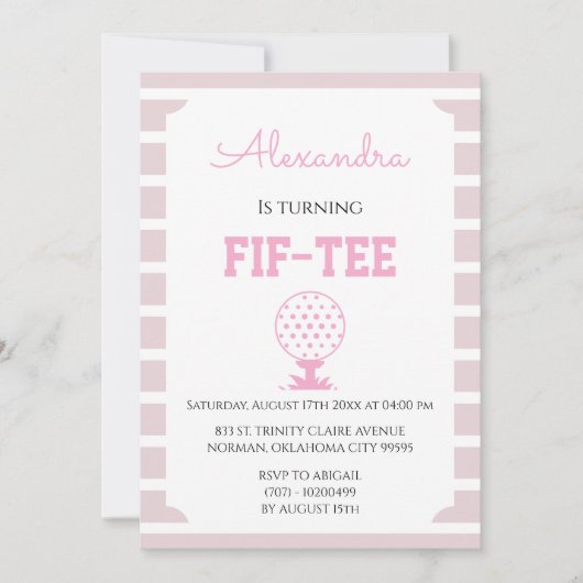 Invitation Pink Stripes Golf 50th Birthday (Devant)