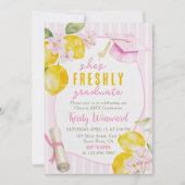 Invitation Pink Stripes Lemons and Flowers Graduation (Devant)