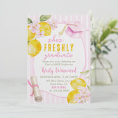 Invitation Pink Stripes Lemons and Flowers Graduation (Debout devant)