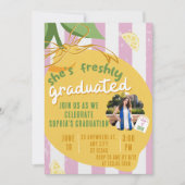 Invitation Pink Stripes Lemons Photo Graduation Invitat (Devant)