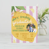 Invitation Pink Stripes Lemons Photo Graduation Invitat (Debout devant)