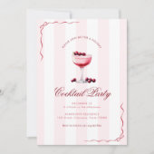 Invitation Pink Stripes & Red Bows Holiday Cocktail Party (Devant)