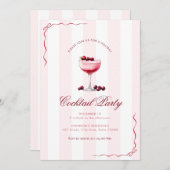 Invitation Pink Stripes & Red Bows Holiday Cocktail Party (Devant / Derrière)
