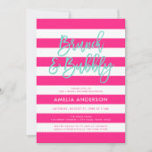 Invitation Pink Stripes Turquoise Brunch Fête des mariées Bub (Devant)