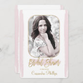 Invitation Pink Stroke Gold minima Fête des mariées moderne (Devant / Derrière)