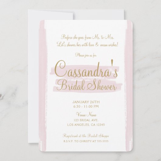 Invitation Pink Stroke Gold minima Fête des mariées moderne (Dos)