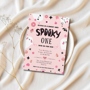 Invitation Pink sucré et éffrayant halloween 1er anniversaire